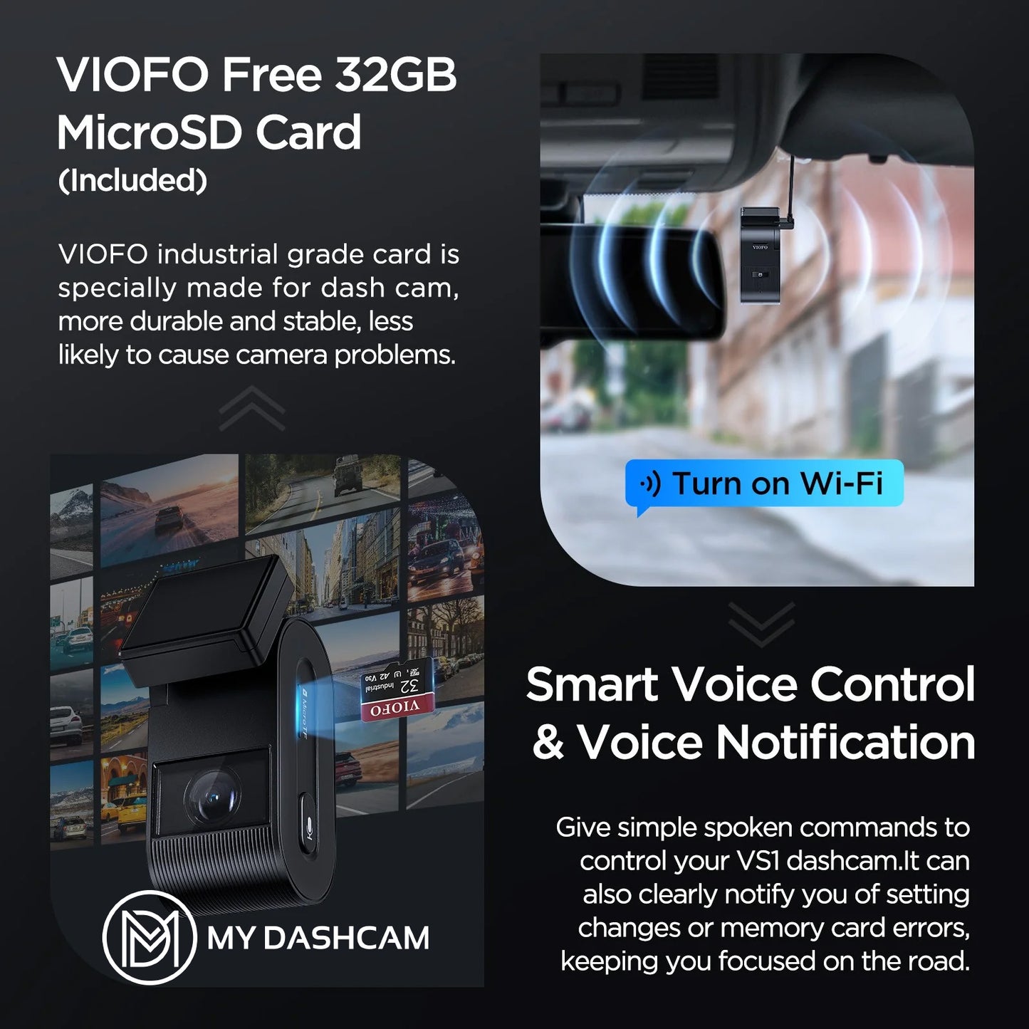 VIOFO VS1 Mini 2K HDR with Sony STARVIS 2 Sensor 5GHz Wi-Fi Voice Control GPS Dash Cam with Free 32GB MicroSD Card