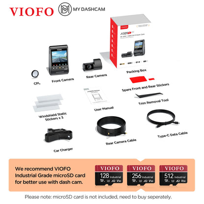 VIOFO A329S 2CH 4K 60FPS Front and 2K Rear Dashcam