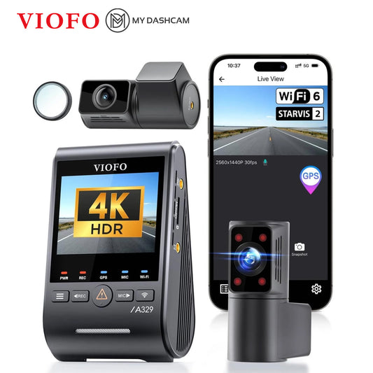 VIOFO A329S 3CH First 4K 30FPS Front+2K Wide 210° FOV Fisheye Cabin+2K Rear Dash Cam with STARVIS 2 Sensor 3-Channel HDR, Support SSD Storage