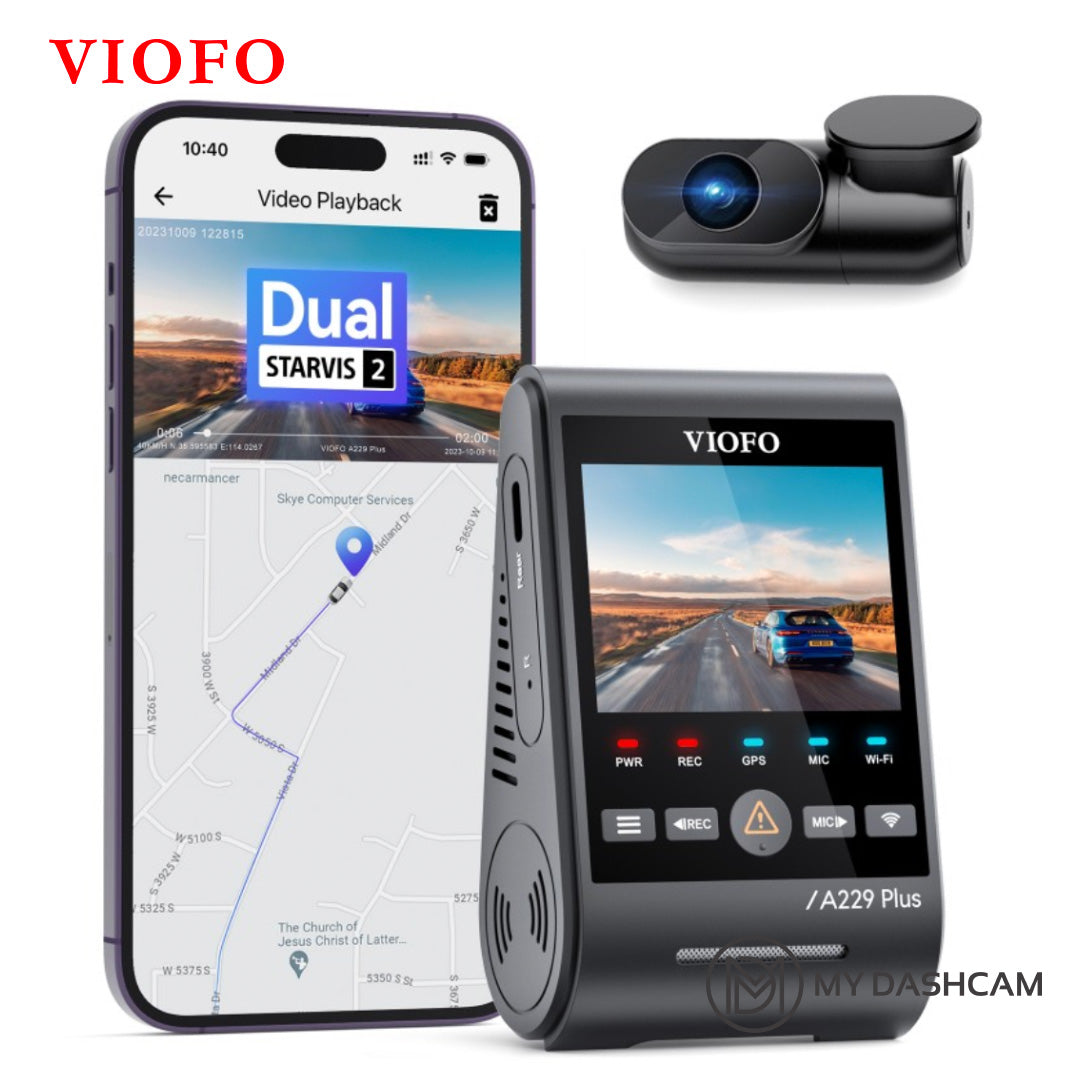 VIOFO A229 Plus 2CH Front and Rear 2K+2K HDR 5GHz Wi-Fi with Sony Starvis 2 Sensor Smart Voice Control