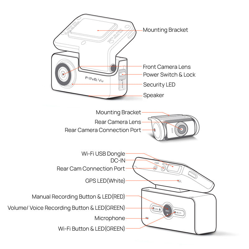 UGD 2 Channel Dash Cam with GPS  Front and Rear Traffic Recording